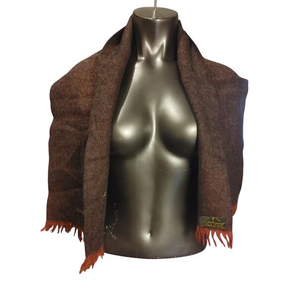 100% Lambswool Imported Scarf Brown Orange Wrap Fashion Knit OS - Picture 1 of 3